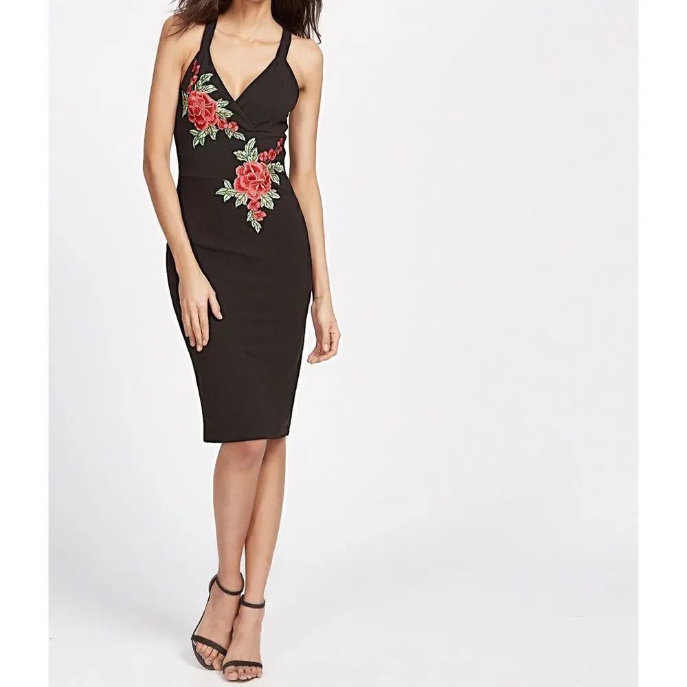 ✨Embroidered Rose Front Crisscross Back Dress✨